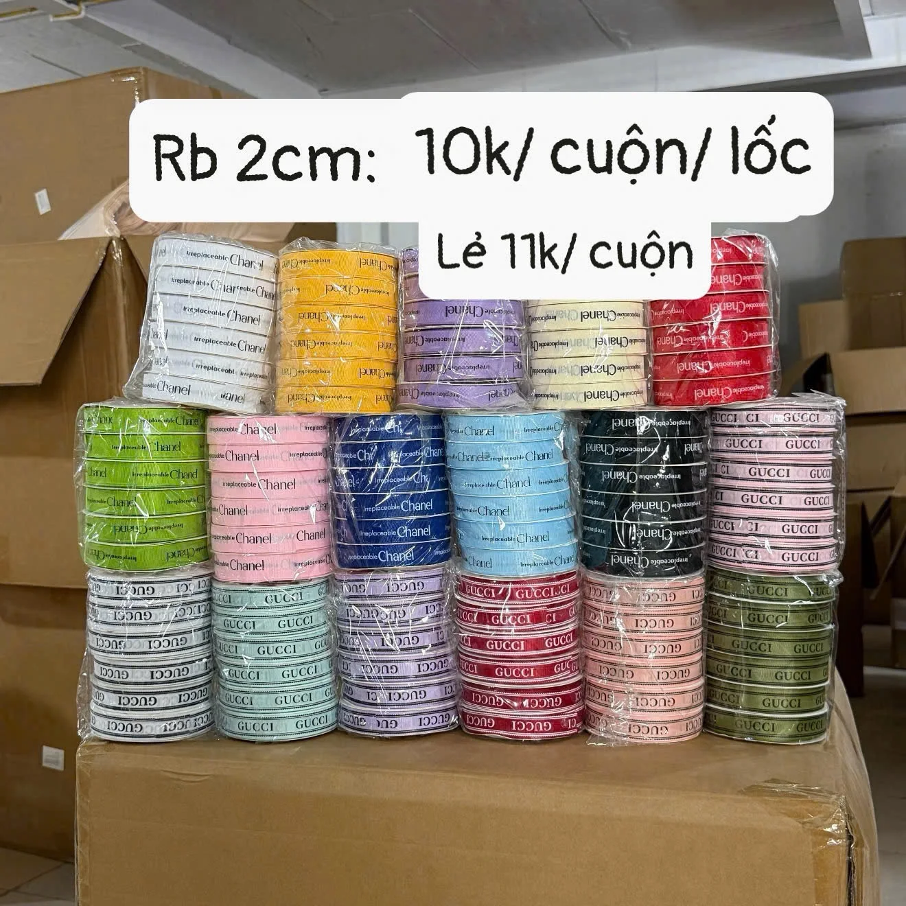 Lốc 6 cuộn/ Ruy băng chữ 2cm