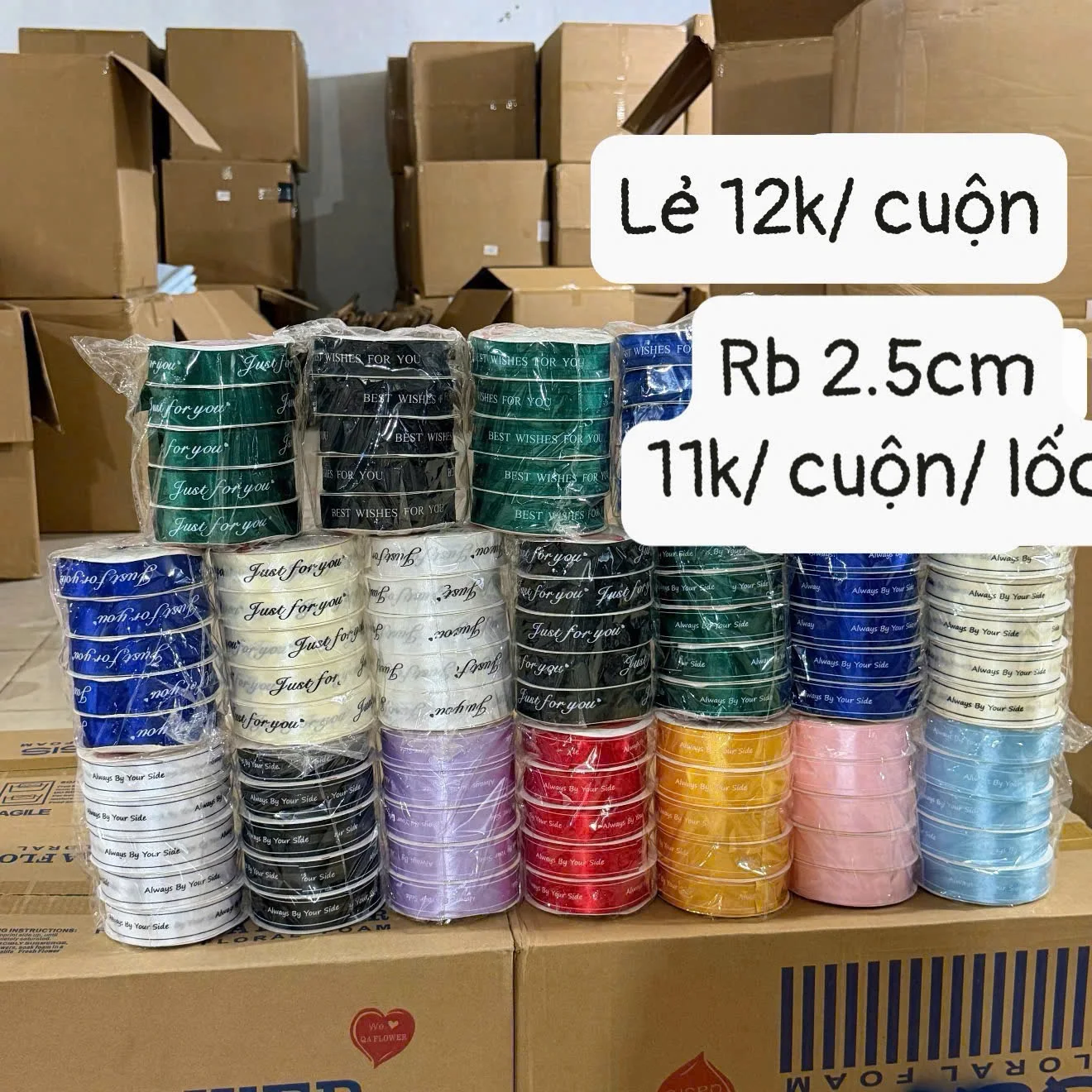 Lốc 5 cuộn/  Ruy băng chữ 2.5cm